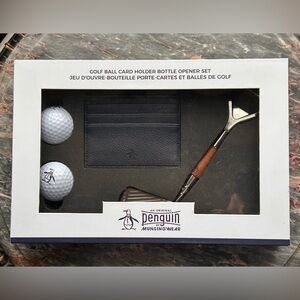 Original Penguin Navy Card Holder, Bottle Opener, Golf Ball Set
